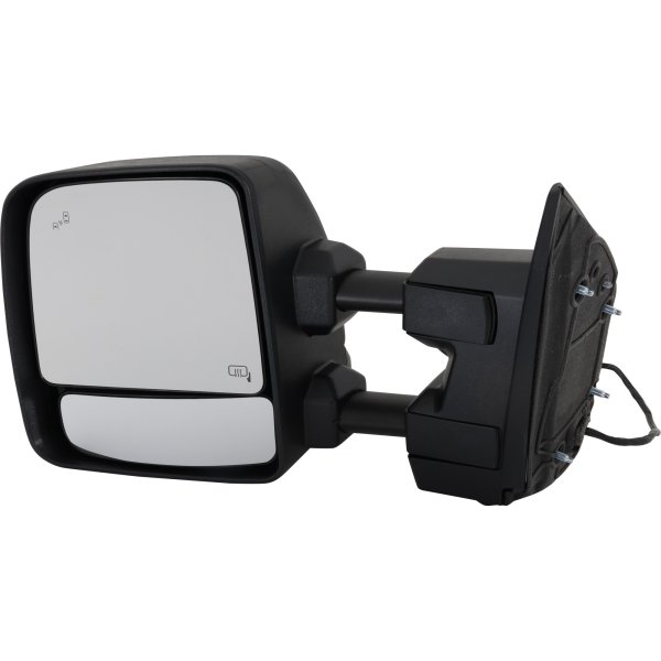 Towing Mirror for Nissan Titan 2017-2021, Titan XD 2016-2021, Left (Driver), Power, Manual Folding and Extending, Heated Upper Glass, Textured, with Blind Spot Detection, Puddle Light and Signal Light, without Memory, Replacement