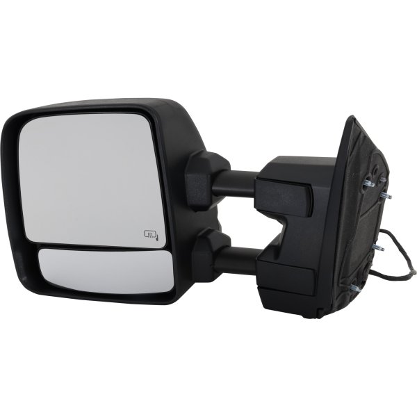 Towing Mirror for Nissan TITAN XD 2016-2019 Left (Driver), Power, Manual Folding and Extending, Heated Upper Glass, Textured, In-housing Signal Light, with Puddle Light, without Auto-Dimming and Blind Spot Detection, All Cab Types, Replacement