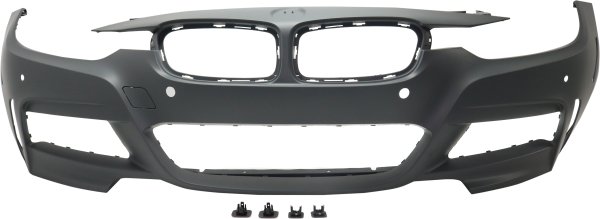 Front Bumper Cover for BMW 3-Series 2013-2019, Primed (Ready to Paint), with M Sport Package and Park Distance Control Sensor Holes, without Headlight Washer, Park Assist Sensor, Camera Holes, Sedan (2013-2018)/Wagon, Replacement