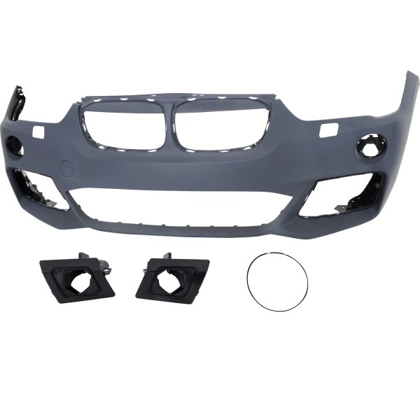 Front Bumper Cover for BMW X1 2017-2019, Primed (Ready to Paint), with M Package, with Headlight Washer Holes, without Park Distance Control Sensor Holes, Replacement