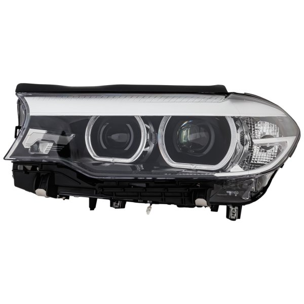 Headlight Assembly for BMW 5-Series 2017-2020, Left (Driver), LED Projector Type, without Adaptive Headlamps, without Logo, (2018-2020 Hybrid), Replacement Series models: 520i, 520d, 530i, 530d, 540i, 550i, 520d xDrive, 525d, 530d xDrive, 540d xDrive, M550d xDrive.