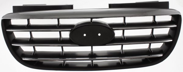 Grille for 2007-2010 Hyundai Elantra Sedan, Plastic, Painted Black Shell and Insert with Chrome Insert Molding, Replacement