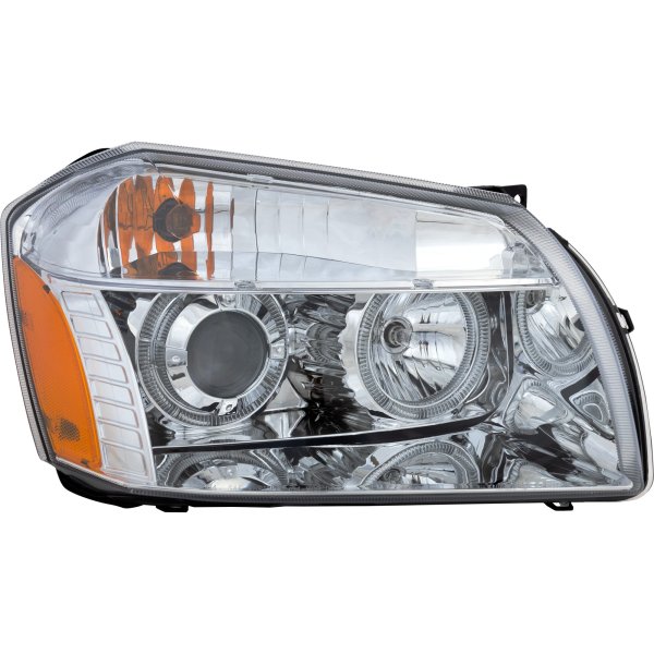 Headlight Assembly for Dodge Magnum 2005-2007, Right (Passenger) and Left (Driver), Chrome, without LED, Projector Type, 2-Piece, Replacement