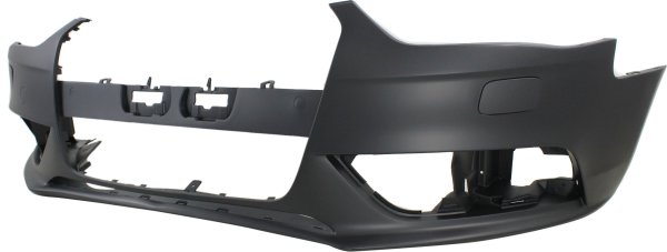 Front Bumper Cover for Audi A4 2013-2016, Primed (Ready to Paint), without S-Line Package, with Headlight Washer Holes, without Warning System, Replacement