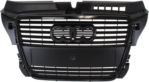 Primed (Ready to Paint) Grille Shell and Insert for Audi A3 2009-2013, Type 2, Without License Plate Holes, Replacement