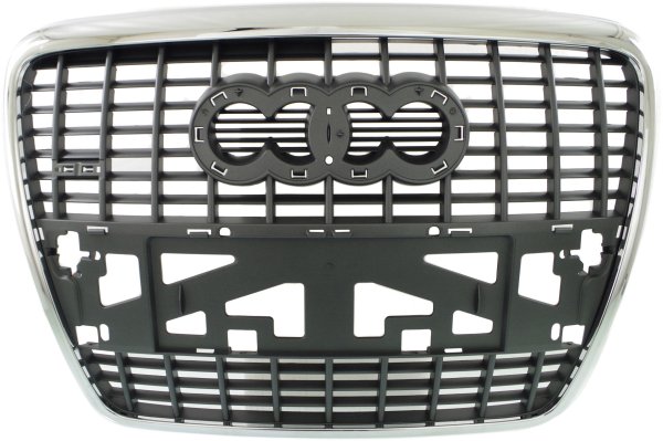 Grille for Audi A6 2005-2008 Silver Black with Chrome Molding, without Park Sensors, with Sport Package, Replacement