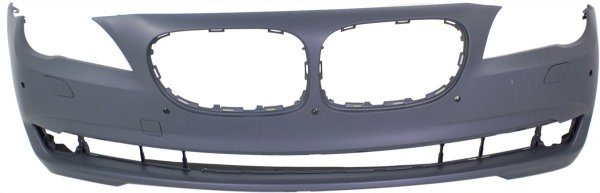 Front Bumper Cover for BMW 7-Series (2009-2012), Primed (Ready to Paint), Without M Package, With Parking Distance Control Sensor Holes, With Side View Camera, Replacement