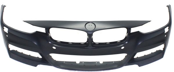 Front Bumper Cover Primed (Ready to Paint) for BMW 3-Series (2013-2019) with M Sport Line and Headlight Washer/ Parking Distance Control Sensor Holes/ Integrated Park Assist System, without Camera, for Sedan/Wagon (2013-2018), Replacement