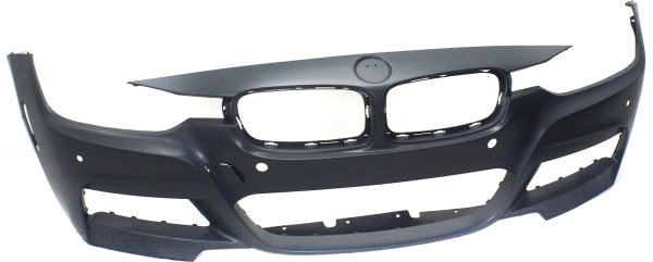 Front Bumper Cover for BMW 3-Series 2013-2019, Primed (Ready to Paint), with M Sport Line, without Headlight Washer Holes/Camera, with Parking Distance Control Sensor Holes/In-Park Assistance System, for Sedan/Wagon Models 2013-2018, Replacement