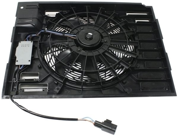 A/C Condenser Fan Shroud Assembly for BMW 7-Series 2002-2008 with Control Module, Replacement Models: 745i, 745Li, 750i, 750Li, 760i, 760Li.