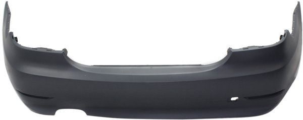 Rear Bumper Cover for BMW 5-Series 2006-2010, Primed (Ready to Paint), without M Package, without Parking Distance Control Sensor Holes, Sedan, Replacement Models: 525i, 528i, 530i, 535i, 545i, 550i.