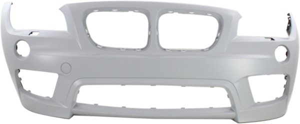Front Bumper Cover for BMW X1 2013-2015, Primed (Ready to Paint), with M Sport Line, with Headlight Holes, without Parking Distance Control Sensor Holes, Replacement