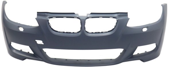 Front Bumper Cover for BMW 3-Series (2007-2010), Primed (Ready to Paint), 3.0L Engine, with M Package, without Parking Distance Control Sensor Holes, Convertible/Coupe, Replacement