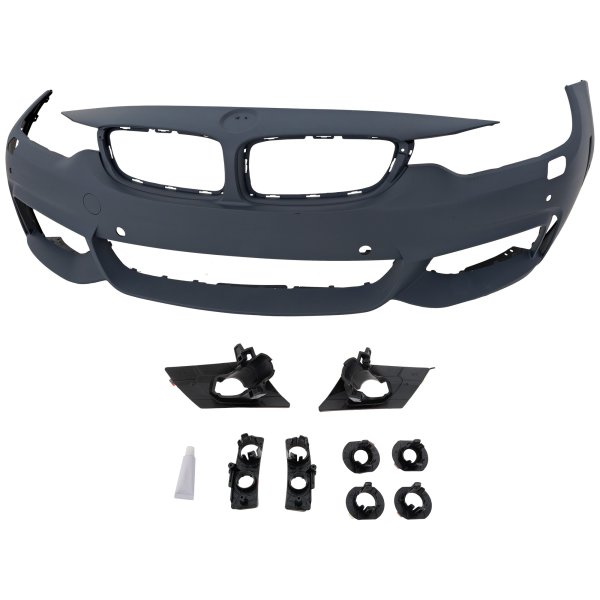 Front Bumper Cover for BMW 4-Series 2014-2020, Primed (Ready to Paint), with M Sport Package, with Headlight Washer/Park Distance Control Sensor Holes/Camera, without Park Assist Sensor Holes, Replacement