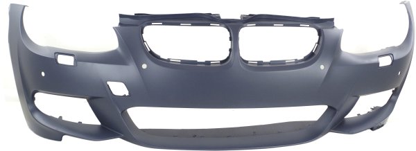 Front Bumper Cover for BMW 3-Series 2011-2013, 3.0L Engine, Primed (Ready to Paint), with M Package, with Park Distance Control Sensor Holes, Convertible/Coupe, Replacement Models: 328i, 335i, 335is.