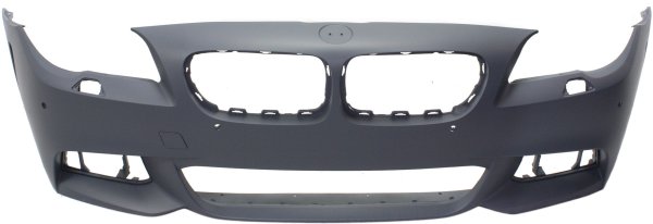 Front Bumper Cover for BMW 5-Series 2014-2016 Sedan, Primed (Ready to Paint), with M Package, with Park Distance Control Sensor and Camera Hole, Replacement Models: 528i, 535i, 550i.