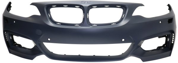 Front Bumper Cover for 2014-2021 BMW 2-Series, Primed (Ready to Paint), with M Sport Package, Headlight Washer Holes, Park Distance Control Sensor Holes, Park Assist Sensor Holes, Replacement Models: 230i (2017), 228i Convertible/Coupe (2017)