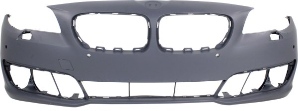 Front Bumper Cover for BMW 5-Series 2014-2016, Primed (Ready to Paint), without M Package, with Park Distance Control Sensor and Camera Hole, Sedan, Replacement Models: 528i, 535i, 550i.