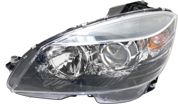 Headlight Assembly for Mercedes-Benz C-Class 2008-2011, Left (Driver), Halogen, Black Interior, From 02-09-07, Replacement