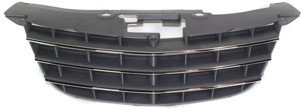 Grille for 2007-2010 Chrysler Sebring, Painted Silver with Black Shell and Insert, Includes Chrome Insert Molding, Suitable for Convertible/Sedan Models, Replacement