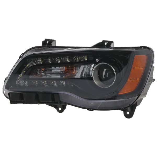 Headlight Assembly for Chrysler 300, 2012-2014, Left (Driver), Halogen, Black Interior, Replacement