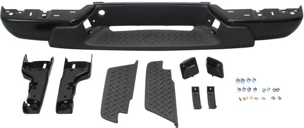Step Bumper Face Bar and Pad for 2008-2012 Chevrolet Colorado/GMC Canyon, w/ Pad Provision, w/ Mounting Bracket, Powdercoated Black, w/o Extreme and Towing Package, All Cab Types, Replacement