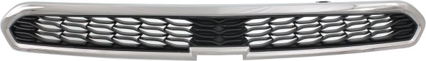 Upper Grille for Chevrolet Spark 2013-2015, Chrome Shell with Textured Black Insert, Without Fog Light Holes, Replacement