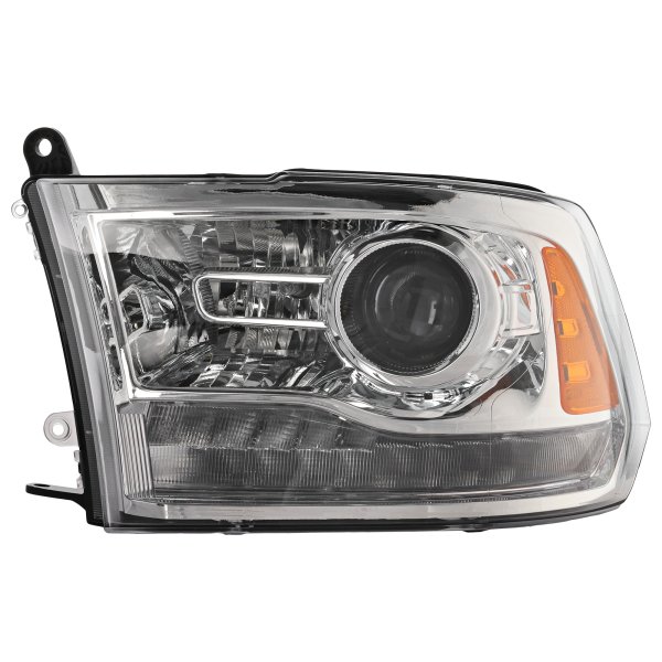 Headlight Assembly for Dodge Ram Full Size P/U 2013-2018, Left (Driver), Halogen, Projector Type, Chrome Interior, Includes 2019-2022 1500 Classic, Replacement