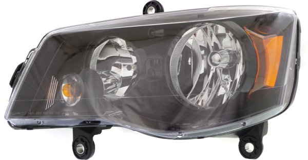 Headlight Assembly for Dodge Grand Caravan 2011-2020, Chrysler Town and Country 2014-2016, Left (Driver) Side, Halogen, Black Interior, Replacement