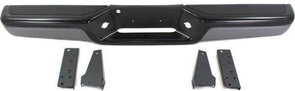 Step Bumper for Dodge Dakota 1997-2004, Featuring Face Bar, Pad with Provision, Plus Mounting Bracket, Powdercoated Black with Gray Face Cover, Replacement