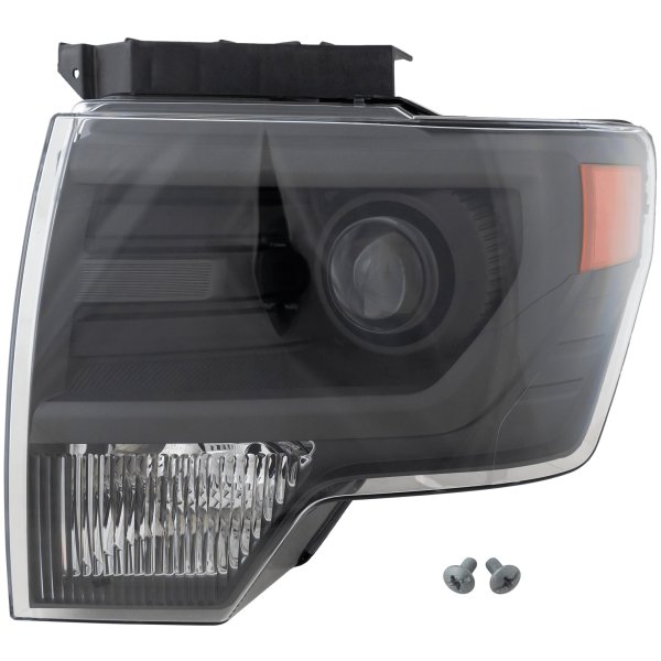 Headlight for Ford F-150 2013-2014 Left (Driver), Lens and Housing, HID/Xenon, SVT Raptor Model, without HID Kit, Gray Trim, Replacement