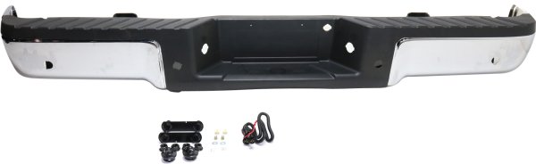 Step Bumper Face Bar and Pad for 2009-2014 Ford F-150, with Pad Provision, without Mounting Bracket, Chrome, with Rear Object Sensor Holes, without Towing Package, Excludes Raptor Model, Styleside, Replacement