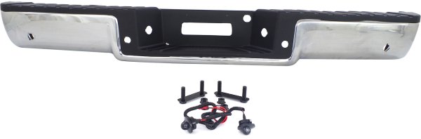 Step Bumper, Face Bar and Pad for Ford F-150/Mark LT 2006-2008, with Pad Provision, without Mounting Bracket, Chrome, Pull Bar Style, with Rear Object Sensor Holes, with Towing Package, Fleetside, Replacement