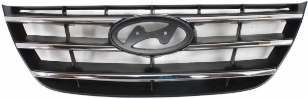 Grille for Hyundai Sonata 2009-2010, Chrome Shell and Insert, Painted Black, Replacement