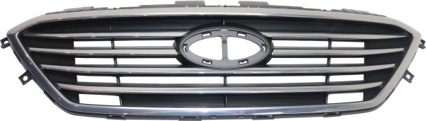 Grille for 2015-2017 Hyundai Sonata, Painted Silver Gray Shell and Insert, Standard Type, with Chrome Molding, without Auto Cruise, Excludes Hybrid Model, Replacement