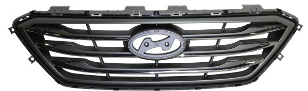 Grille for 2015-2017 Hyundai Sonata, Sport Type, Painted Silver Gray Shell, Insert with Chrome Molding, Excludes Hybrid Model, Without Auto Cruise Control, Replacement