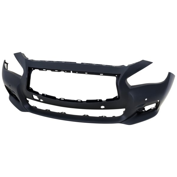 Front Bumper Cover for Infiniti Q50 2014-2017, Primed (Ready to Paint), with Object Sensor Holes, Excluding Sport Models, Replacement