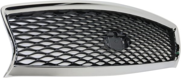 Chrome Shell/Painted Gray Insert Grille for Infiniti Q50 Hybrid Model, 2014-2015, Without Front View Camera, 2014-2017, Replacement