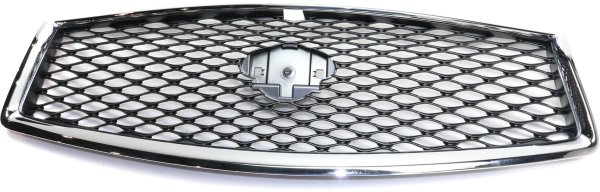 Grille for Infiniti Q50 2014-2017, Primed (Ready to Paint) Shell and Insert, Includes Front View Camera, Replacement