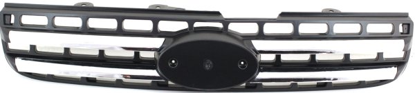 Grille for Kia Sportage 2005-2010, Painted Black Shell and Insert with Chrome Molding, Replacement