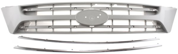 Upper Grille for Kia Sedona 2006-2012, Silver Shell and Insert, with Chrome Insert Molding, with Sport Package, Replacement