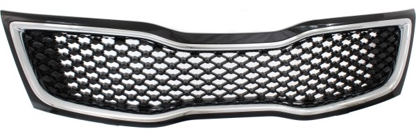 Grille for 2014-2015 Kia Optima, Black Shell and Insert with Chrome Molding, Excluding LX/Hybrid Models, Made for USA Built Vehicle, Replacement
