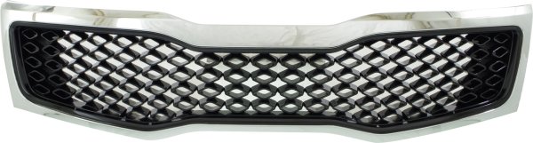 Grille for OPTIMA 2011-2013, Black Shell and Insert with Chrome Molding, Excludes Hybrid Model, Built in Korea, Replacement