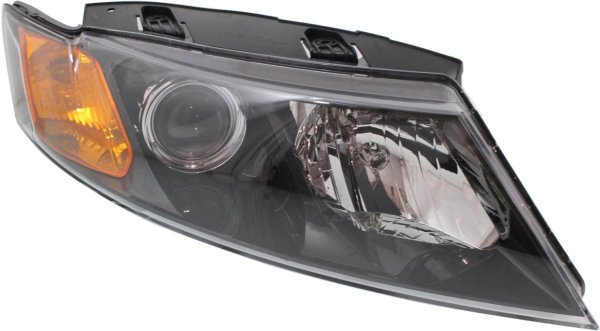 Headlight Assembly for Kia Optima 2009-2010, Right (Passenger) Side, Halogen, Black Interior, New Body Style, Replacement