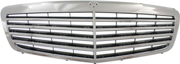 Grille for Mercedes-Benz S-Class (2010-2013) Chrome Shell with Painted Black Insert, without Distronic Cruise Control, Replacement