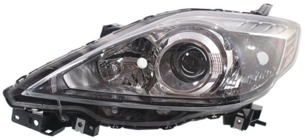 Headlight for Mazda 5 2008-2009, Left (Driver), Lens and Housing, Halogen, Black Interior, Replacement