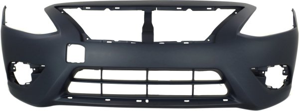 Front Bumper Cover for Nissan Versa 2015-2018, Primed (Ready to Paint), with Chrome Insert, Replacement
