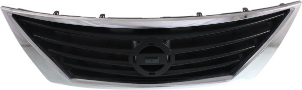 Grille for Nissan Versa Sedan 2012-2014, Textured Gray Shell and Insert with Chrome Trim, Replacement