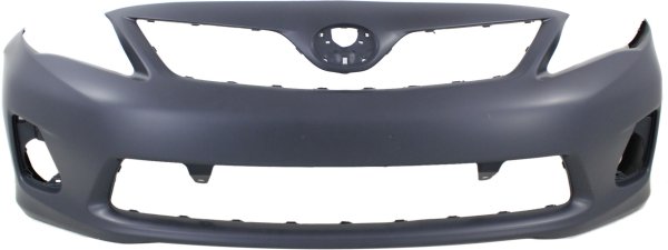 Front Bumper Cover for Toyota Corolla 2011-2013, Primed (Ready to Paint), Suitable for Base, CE, L, LE Models, North America Built Vehicle, w/o Spoiler Holes, Replacement