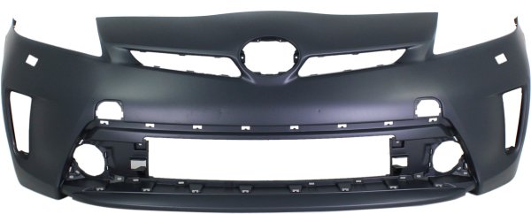 Front Bumper Cover for Toyota Prius/Prius Plug-In 2012-2015, Primed (Ready to Paint), with Headlight Holes, Suitable for Plug-In Models with LED Headlights, Replacement